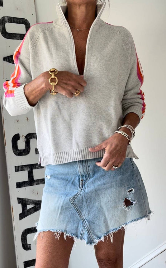 Grey/Pink Retro Half Zip Women's Pullover