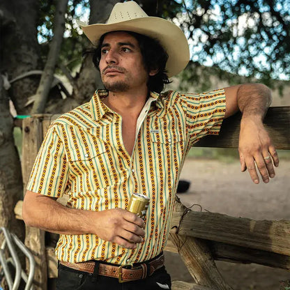 Serape Short Sleeve Men's Shirt - Apricot