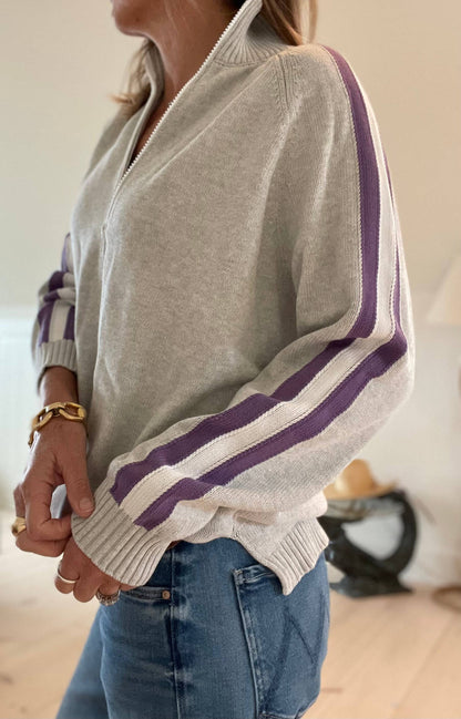 Grey/Lavender Retro Half-Zip Women's Pullover