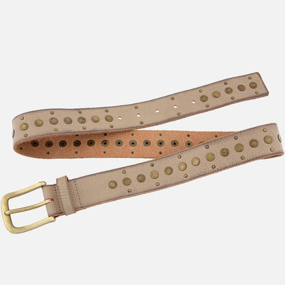 Faye | Gold Buckle Studded Leather Belt