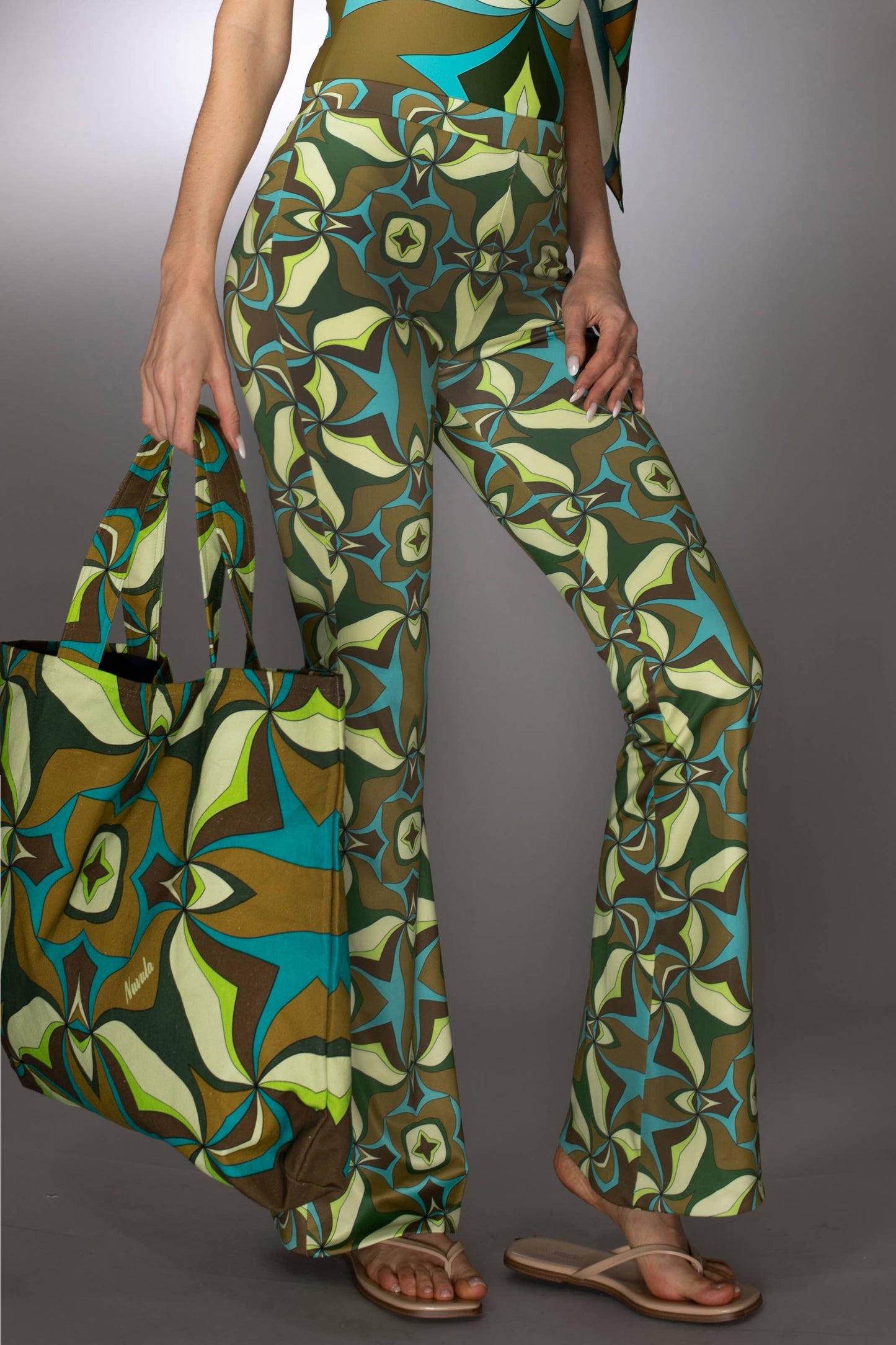 Abstract Print Flared Trousers