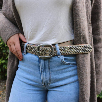 Britta | Vintage Silver Buckle Studded Leather Belt