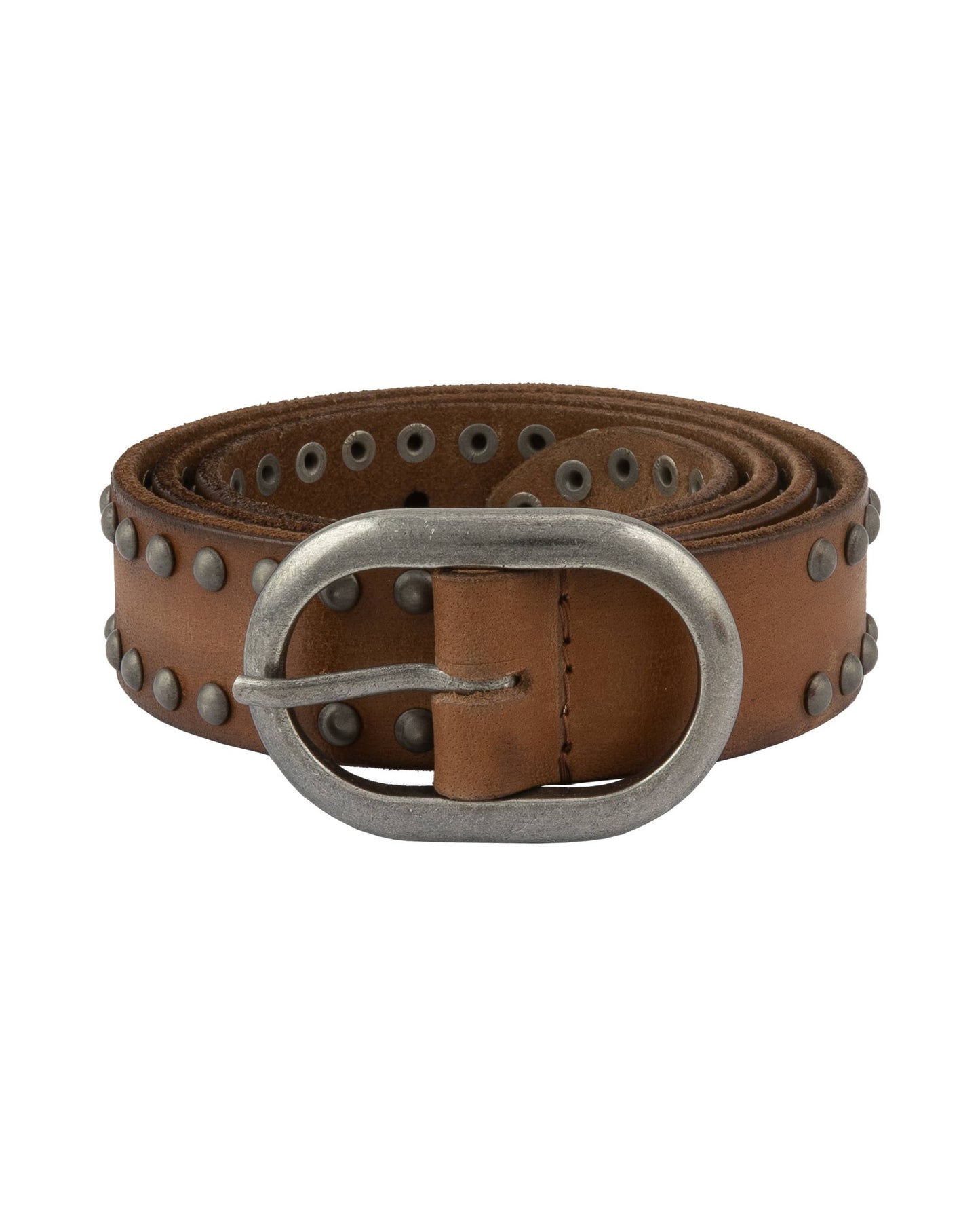 Zwier | Oval Buckle Leather Studded Belt: Camel