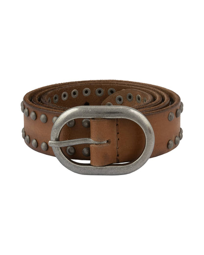 Zwier | Oval Buckle Leather Studded Belt: Camel