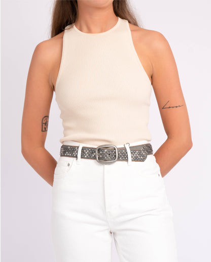 Britta | Vintage Silver Buckle Studded Leather Belt