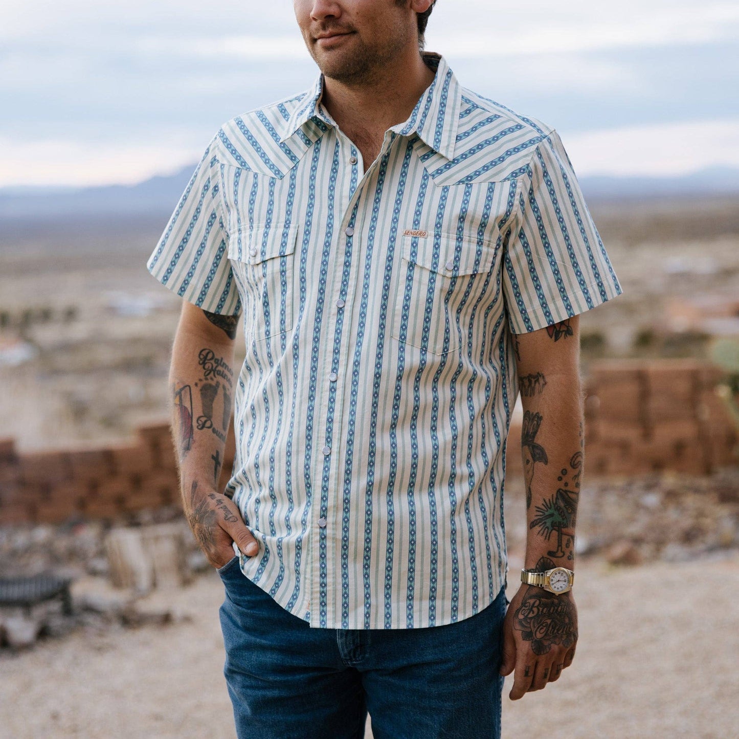 Serape Short Sleeve Men's Shirt - Grey/Blue