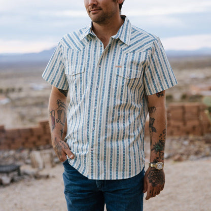 Serape Short Sleeve Men's Shirt - Grey/Blue