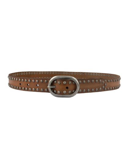 Zwier | Oval Buckle Leather Studded Belt: Camel