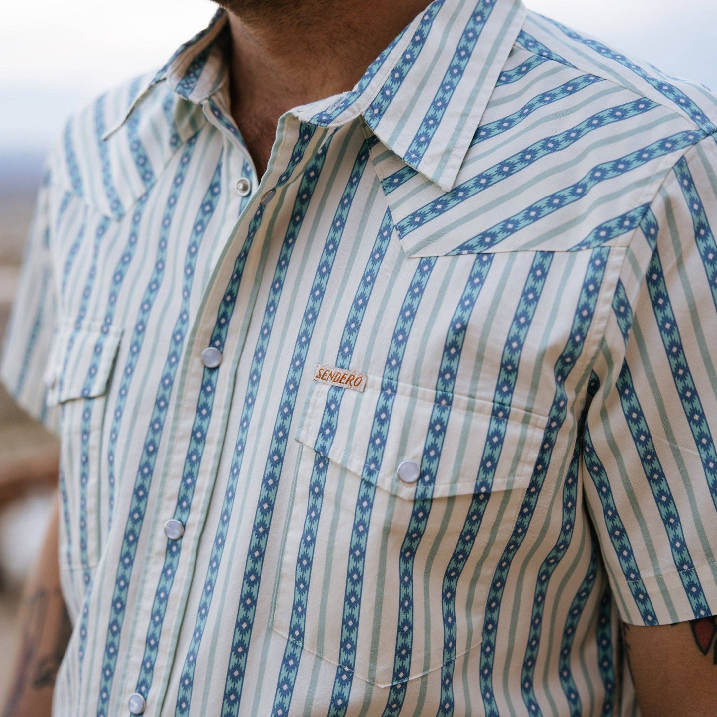 Serape Short Sleeve Men's Shirt - Grey/Blue