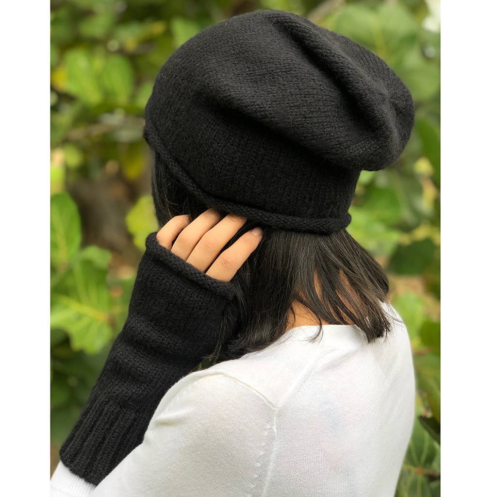 Black Essential Knit Alpaca Beanie Hat