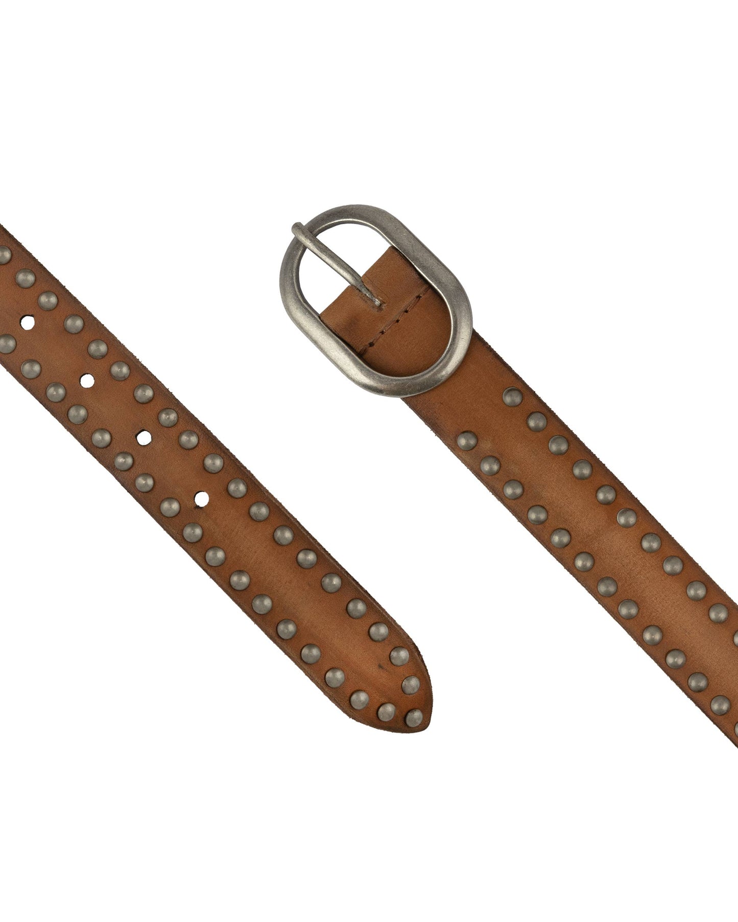 Zwier | Oval Buckle Leather Studded Belt: Camel