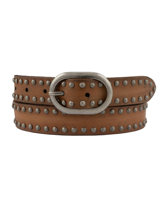 Zwier | Oval Buckle Leather Studded Belt: Camel