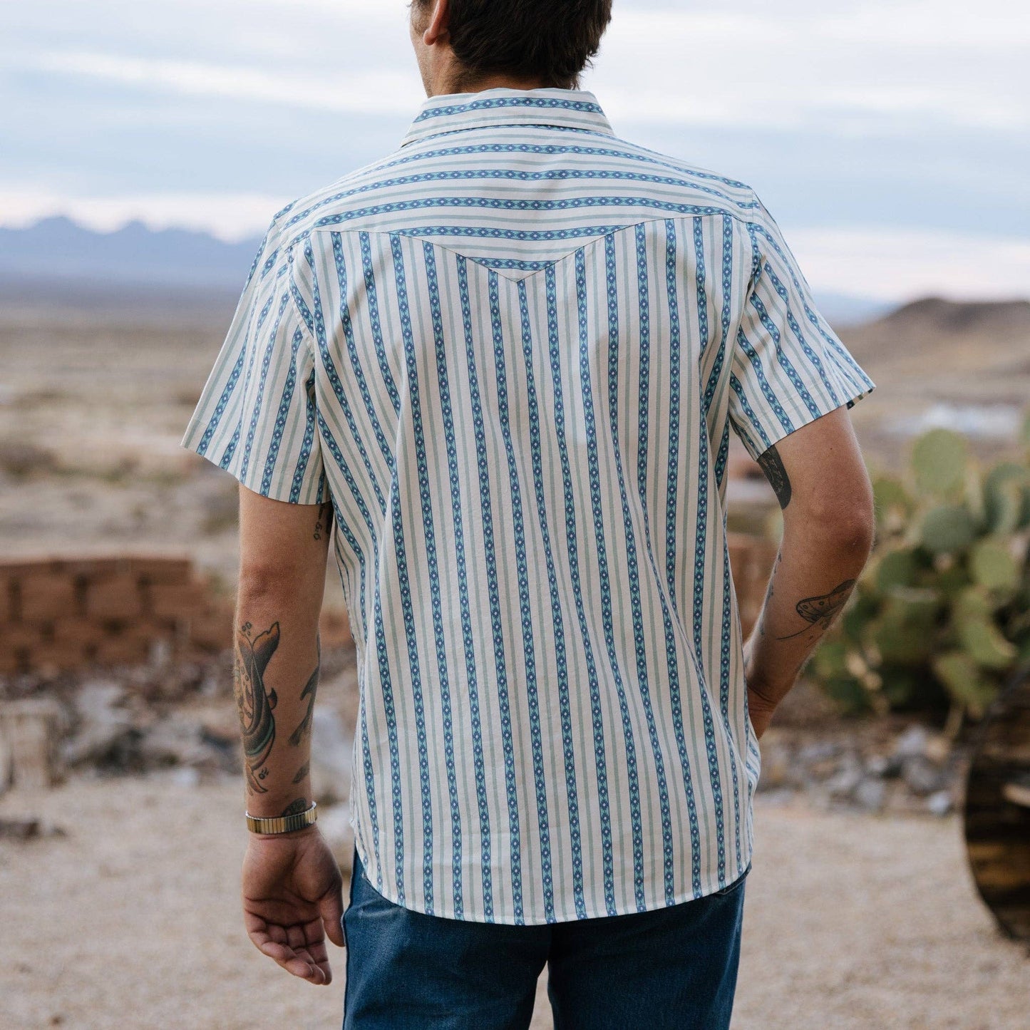 Serape Short Sleeve Men's Shirt - Grey/Blue