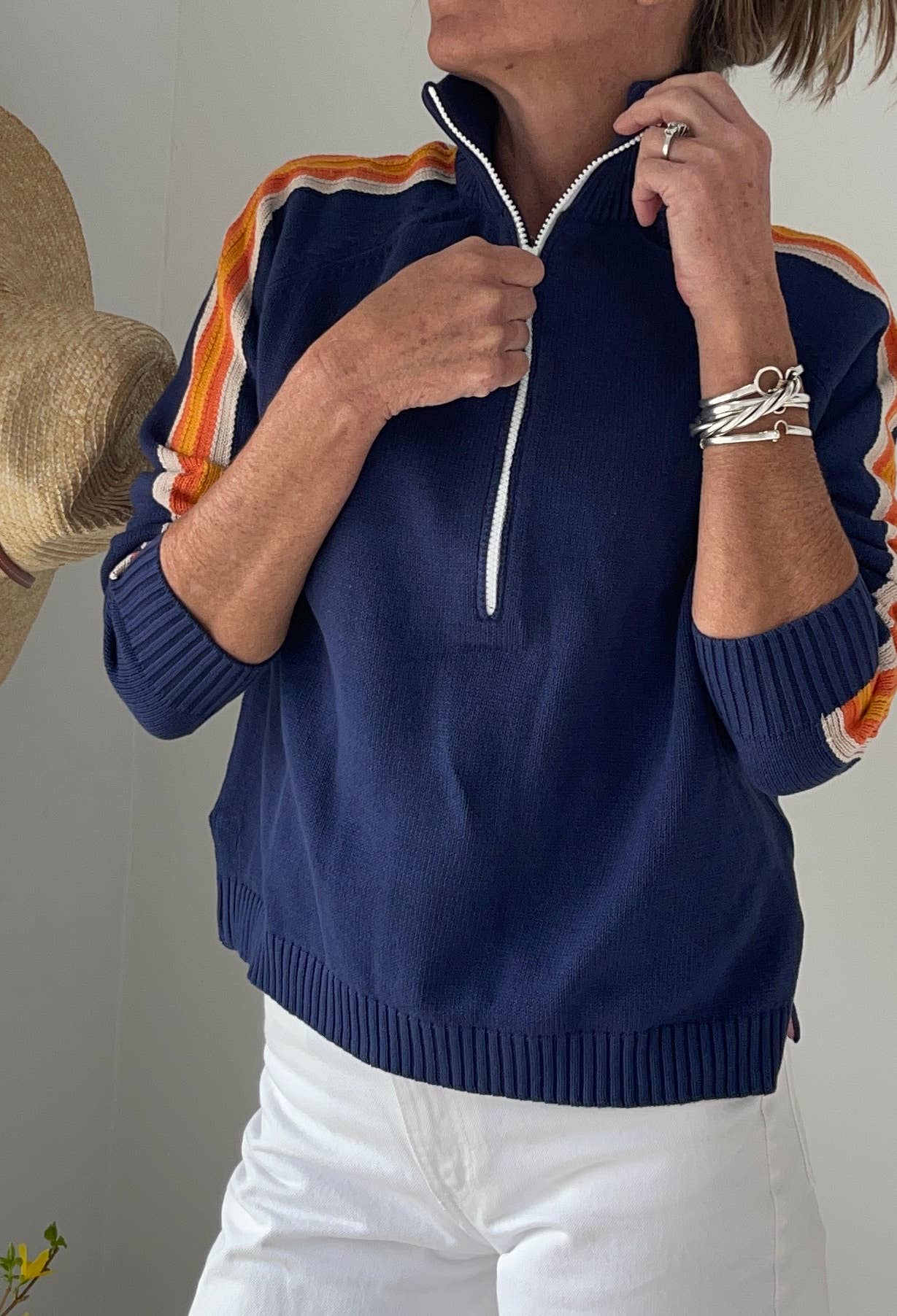 Navy Retro Half-Zip Women's Pullover