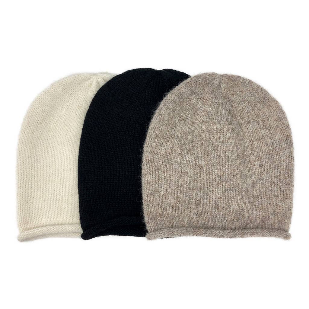 Black Essential Knit Alpaca Beanie Hat