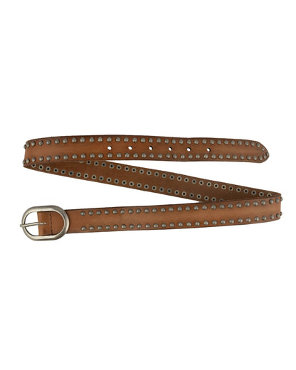 Zwier | Oval Buckle Leather Studded Belt: Camel